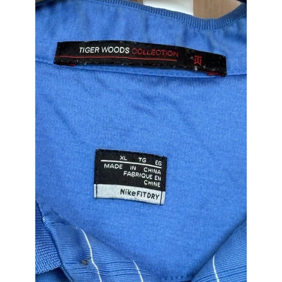 Nike Polo Shirt Mens XL Blue White Stripes Tiger Woods Collection Fit Dry Golf - Picture 2 of 4